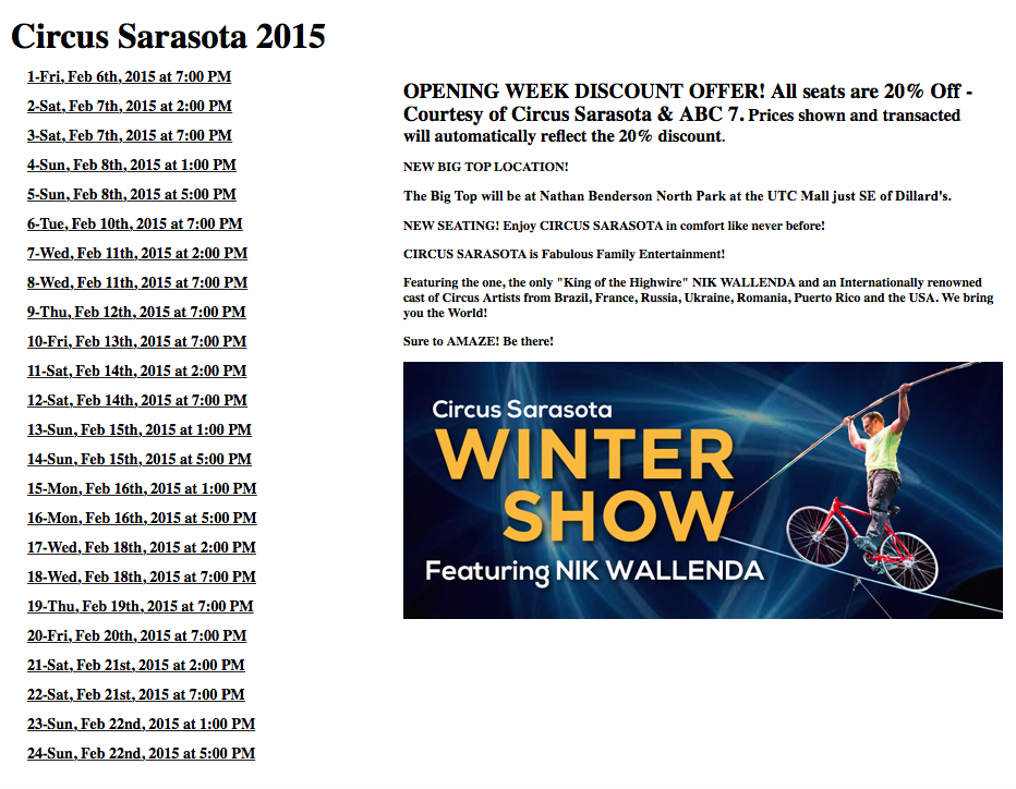 CIRCUS SARASOTA PLANNING 2015 SHOW
